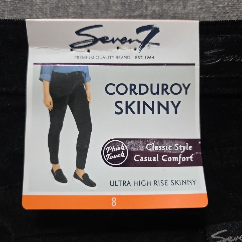 Seven7 Corduroy Pants Womens 8 Black Ultra High Rise Skinny Stretch NEW